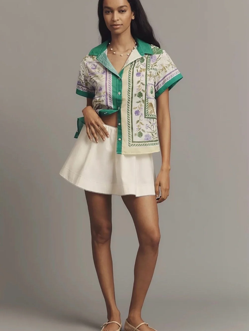 Maeve Anthropologie Surf Shirt NWT L Green Floral - Picture 3 of 9